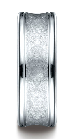 Benchmark-14K-White-Gold-7.5mm-Comfort-Fit-Swirled-Finish-Center-Round-Edge-Design-Wedding-Band--Sz-4.5--RECF8750614KW04.5