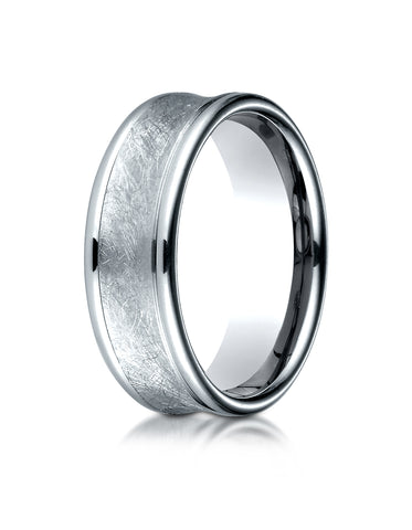 Benchmark Palladium 7.5mm Comfort-Fit Swirled Finish Center Round Edge Design Wedding Band Ring