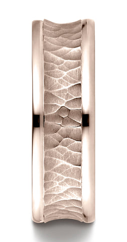 Benchmark-14K-Rose-Gold-7.5mm-Comfort-Fit-Hammered-Finish-Concave-Center-Design-Wedding-Band--Size-4.5--RECF8750814KR04.5