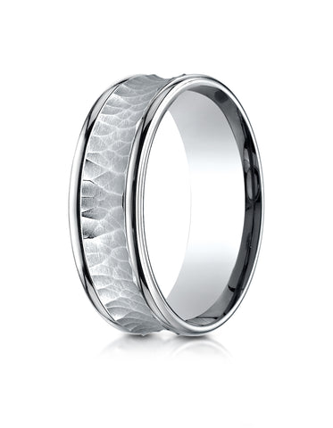 Benchmark Palladium 7.5mm Comfort-Fit Hammered Finish Concave Center Design Wedding Band Ring