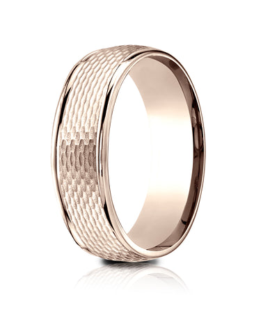 Benchmark 14K Rose Gold 7.5mm Comfort-Fit Round Edge Mesh Center Design Band, (Size 4-14)