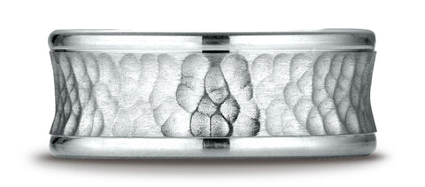 Benchmark-Argentium-Silver-9mm-Comfort-Fit-Hammered-Center-Round-Edge-Design-Band--Size-6.5--RECF89508SV06.5