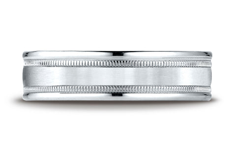Benchmark-14k-White-Gold-6.5mm-Comfort-Fit-Satin-Center-w/-Milgrain-Round-Edge-Carved-Dsgn-Band--Sz-4.5--RELCF76501S14KW04.5