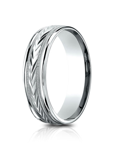 Benchmark 14k White Gold 6.5mm Comfort-Fit Harvest of Love Round Edge Carved Design Band, (Size 4-14)