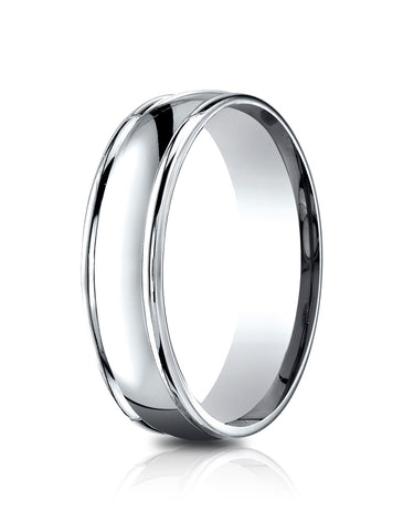 Benchmark 14k White Gold 6.5mm Comfort-Fit high polish finish round edge Design band, (Size 4-14)