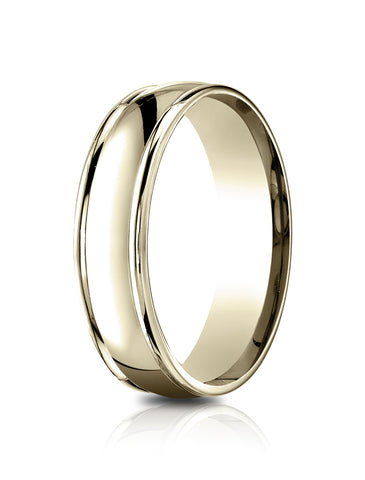 Benchmark 14k Yellow Gold 6.5mm Comfort-Fit high polish finish round edge Design band, (Size 4-14)