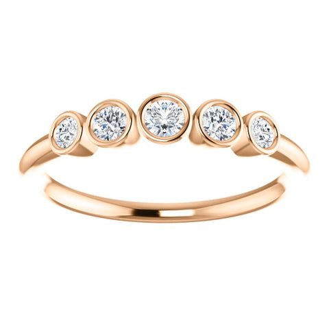 14k Rose Gold 1/4 CTW Diamond Graduated Bezel Set Ring, Size 7