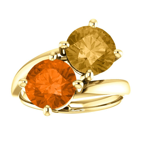 14k Yellow Gold Honey Topaz & Poppy Topaz Ring, Size 7