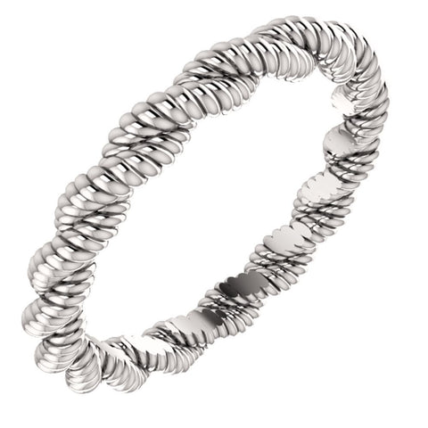 14k White Gold 3mm Twisted Rope Band, Size 5.5