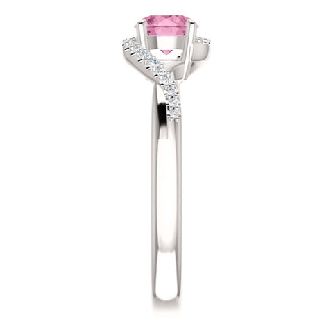 14k White Gold Passion Pink Topaz & 1/10 CTW Diamond Ring, Size 7