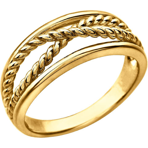 14k Yellow Gold Crossover Rope Ring, Size 7