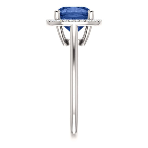14k White Gold Blue Sapphire & 1/6 CTW Diamond Ring, Size 7