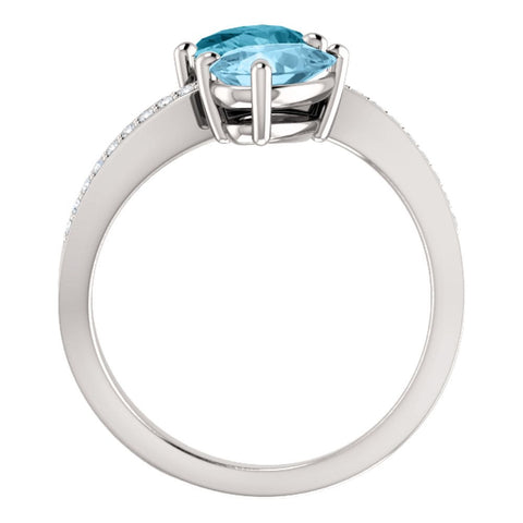 14k White Gold Aquamarine, London Blue Topaz & 1/8 CTW Diamond Ring, Size 7