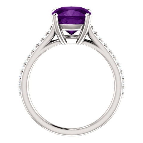 14k White Gold Amethyst & 1/5 CTW Diamond Ring, Size 7