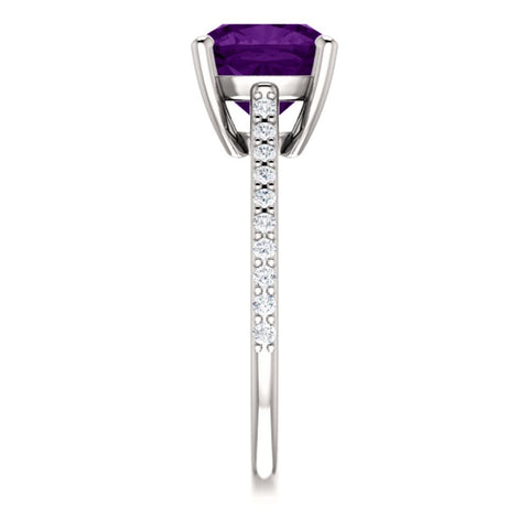 14k White Gold Amethyst & 1/5 CTW Diamond Ring, Size 7