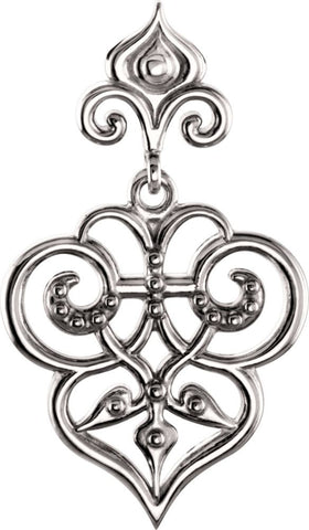 14k White Gold Fleur-De-Lis Decorative Dangle Pendant