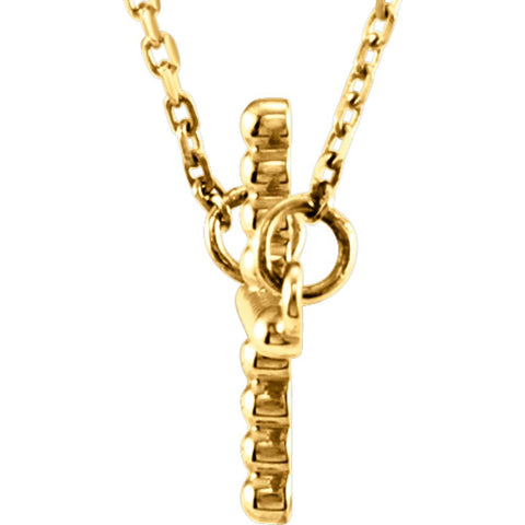 14k Yellow Gold 12.05x19.5mm Sideways Beaded Cross 16.5" Necklace
