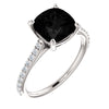 14K White Gold Onyx & 1/5 CTW Diamond Ring (Size 6)