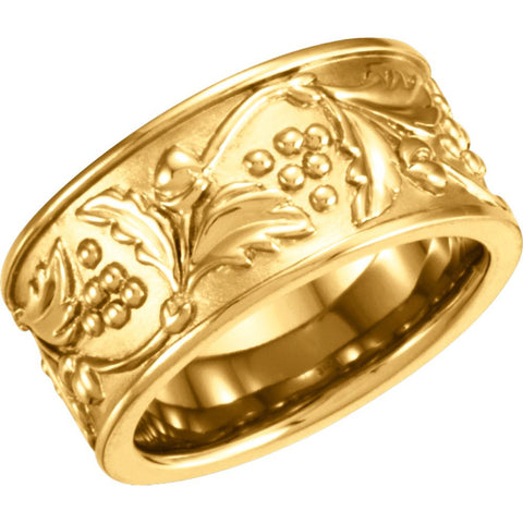 14k Yellow Gold 10.25mm Patterned Band Size 7