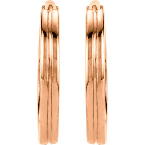 14k Rose Gold Metal Fashion Grooved Hoop Earrings
