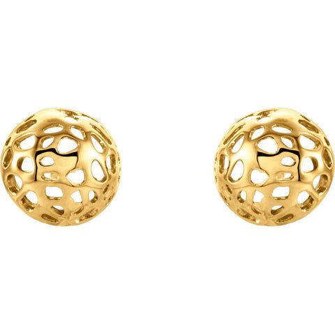 14k Yellow Gold Half Ball Textured Earrings
