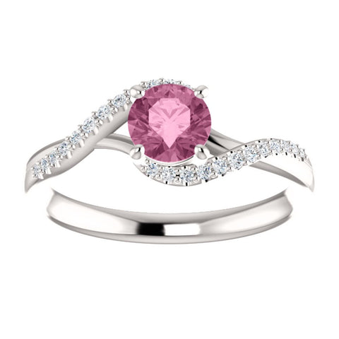 14k White Gold Passion Pink Topaz & 1/10 CTW Diamond Ring, Size 7