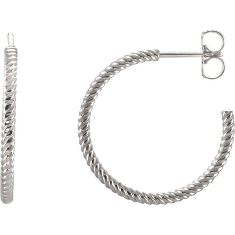Continuum Sterling Silver 21mm Rope Design Hoop Earrings