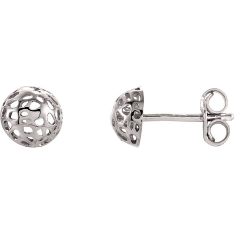 14k White Gold Half Ball Textured Earrings