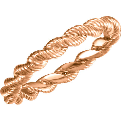 14k Rose Gold 3mm Twisted Rope Band, Size 7