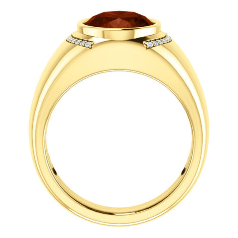 14k Yellow Gold Mozambique Garnet & 1/8 CTW Diamond Ring, Size 11