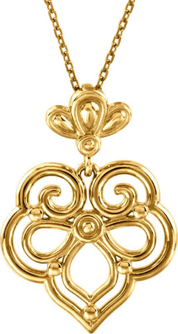 14k Yellow Gold Decorative Dangle 18" Necklace
