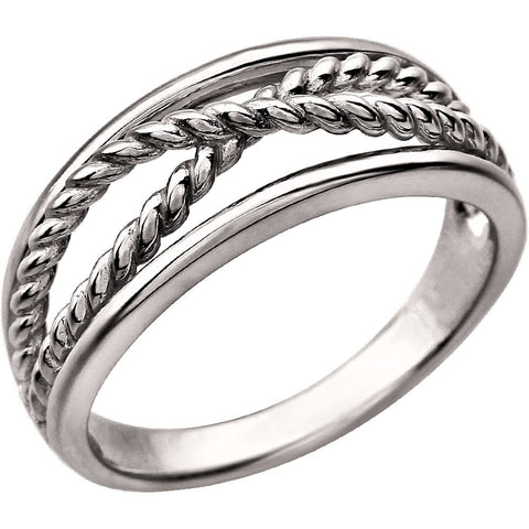 14k White Gold Crossover Rope Ring, Size 7