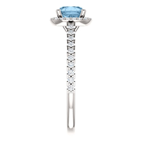 Platinum Sky Blue Topaz & 1/3 CTW Diamond Engagement Ring, Size 7