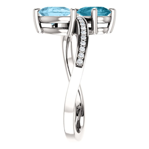 14k White Gold Aquamarine, London Blue Topaz & 1/8 CTW Diamond Ring, Size 7
