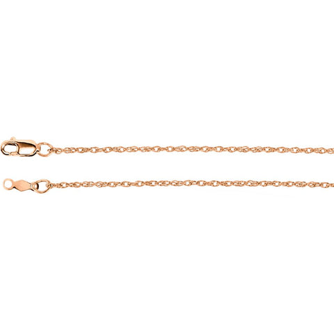 14k Rose Gold 1.25mm Rope 16" Chain