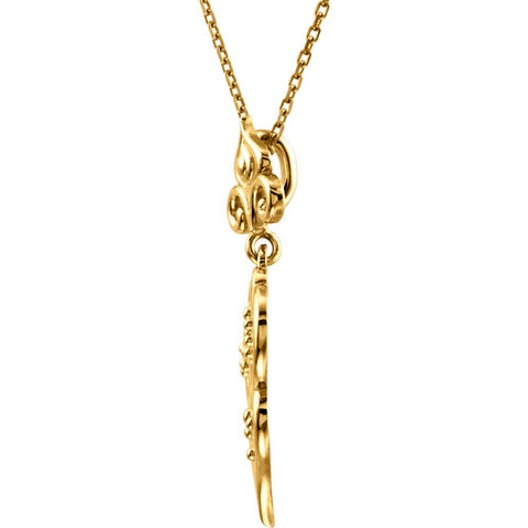 14k Yellow Gold Fleur-De-Lis Decorative Dangle 18" Necklace