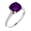 14K White Gold Amethyst & 1/5 CTW Diamond Ring (Size 6)