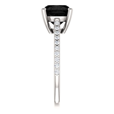 14k White Gold Onyx & 1/5 CTW Diamond Ring, Size 7