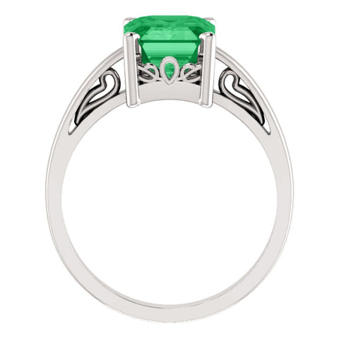 14k White Gold 9x7mm Emerald Scroll Setting® Ring Mounting, Size 7