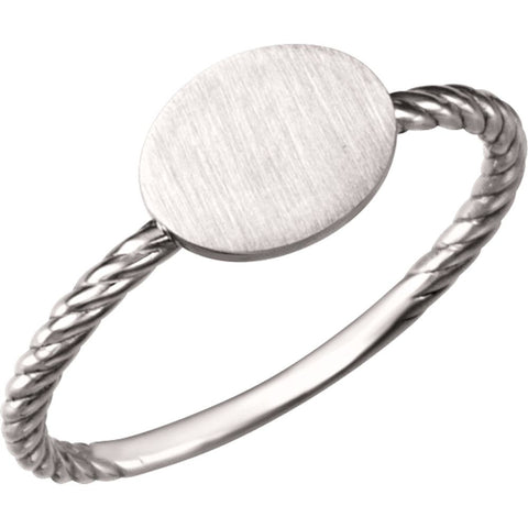 14k White Gold Oval Engravable Rope Ring, Size 7