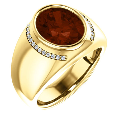 14k Yellow Gold Mozambique Garnet & 1/8 CTW Diamond Ring, Size 11