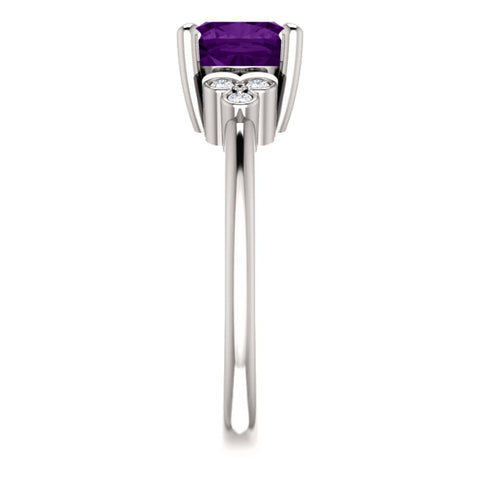 14k White Gold 7x7mm Genuine Amethyst & 1/6 CTW Diamond Ring, Size 7