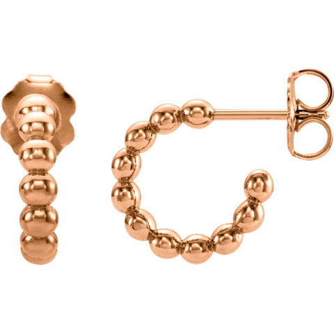 14k Rose Gold 12mm Beaded Hoop Earrings