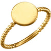 14K Yellow Gold Round Engravable Beaded Ring (Size 6)