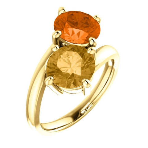 14k Yellow Gold Honey Topaz & Poppy Topaz Ring, Size 7