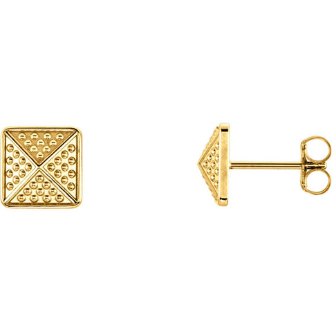 14k Yellow Gold Granulated Pyramid Earrings