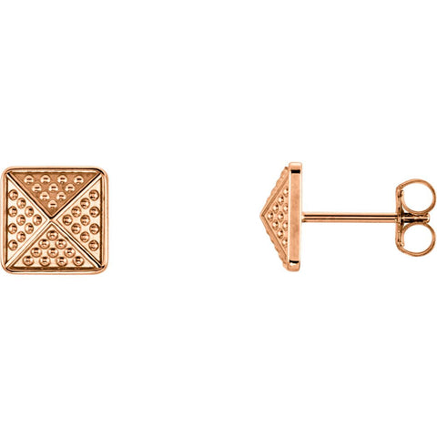 14k Rose Gold Granulated Pyramid Earrings