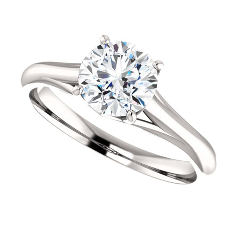 14k White Gold 6.5mm Round Forever Brilliant® Moissanite Solitaire Engagement Ring, Size 7