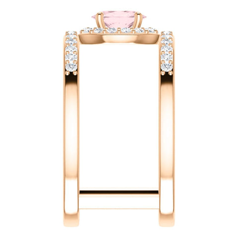 14k Rose Gold Morganite & 1/3 CTW Diamond Ring , Size 7