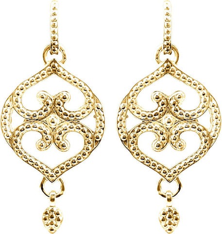 14k Yellow Gold Granulated Design Fashion Dangle Earrings with Backs